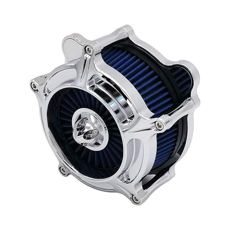 AGECO Harley Air Cleaner Turbine Intake Chrome Filter Kit Cnc Cut for Motorcycle Dyna 2000 - 2017 Softail 2000 - 2015 Touring 2000 - 2007 Fitment - B (Blue) - Image 1